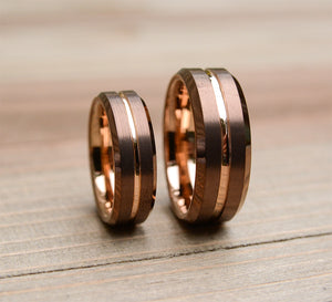Urban Designer Match His and Hers Coffee & Rose Gold Tungsten Ring Wedding Band Set
