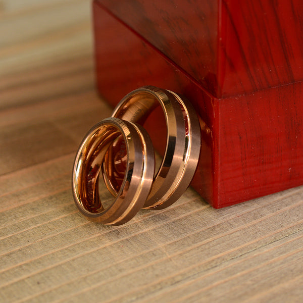 Match His and Hers Coffee & Rose Gold Tungsten Bands-Wedding Band Set