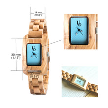 UXD Elegant Turquoise Dial Rectangle Square Natural Wooden Watch For Women