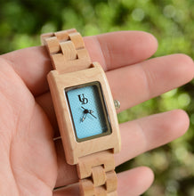 UXD Elegant Turquoise Dial Rectangle Square Natural Wooden Watch For Women