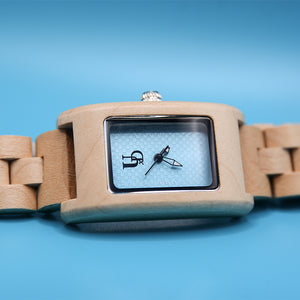 Elegant Turquoise Dial Rectangle Square Natural Wooden Watch For Women | Urban Designer