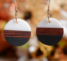 UD Color-block Round Disk Wooden Earrings