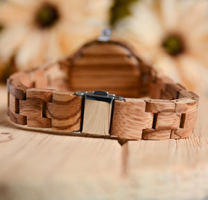UD Minimalist Round Wooden Watch For Women With Pink Face and Wood Band