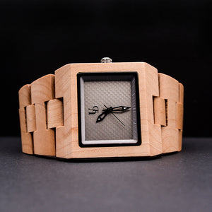 Wood Watches For Men Minimalist Engraved Natural Wood Watch With Square Gray Face I Urban Designer