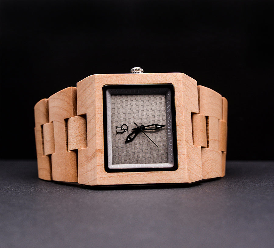 UXD Minimalist Engraved Natural Wood Watch Square Face