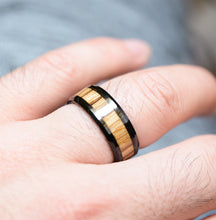 Mens Wedding Band Black Tungsten Carbide Ring Wood Inlay