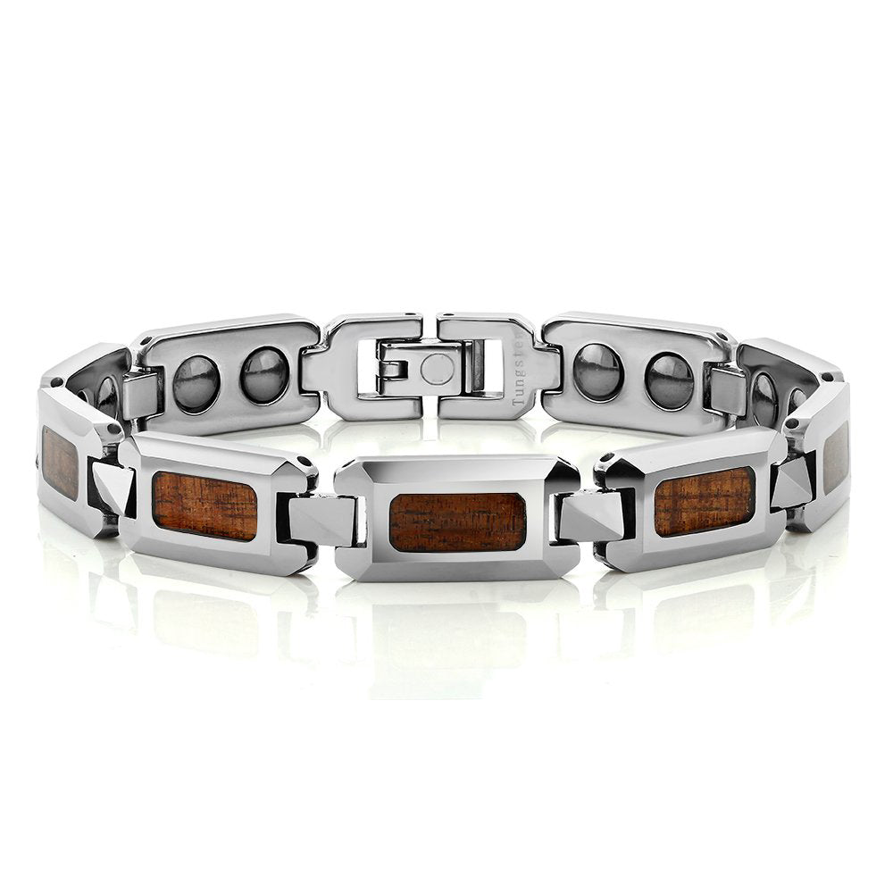Men’s Heavy Tungsten Carbide Link Bracelet – Polished Silver Tone, Ceramic Accents