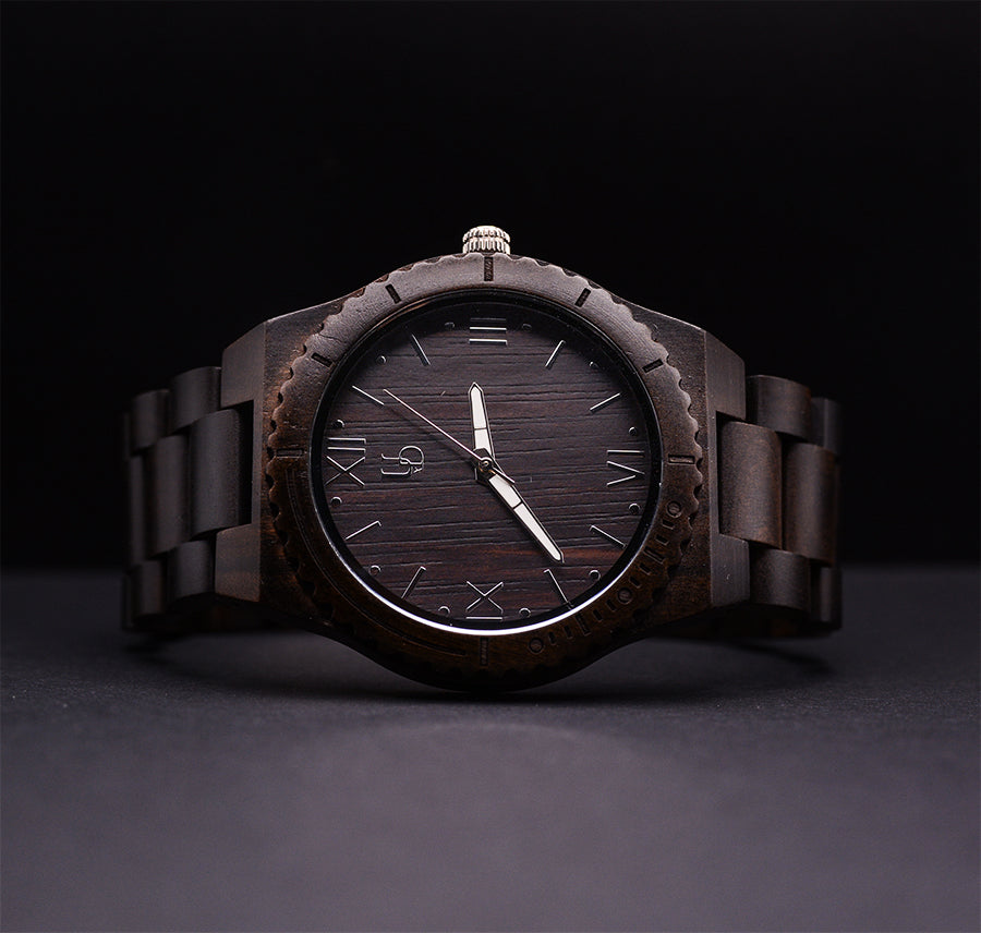 UXD Personalized Engraved Exotic Dark Round Wood Watch