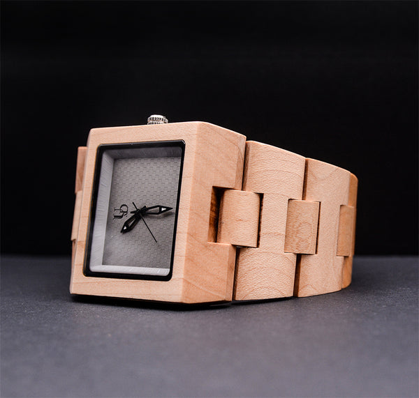 Wood Watches For Men Minimalist Engraved Natural Wood Watch With Square Gray Face I Urban Designer