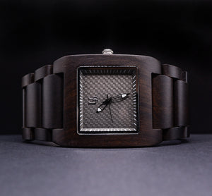 Mens engraved dark squared wood watch for men