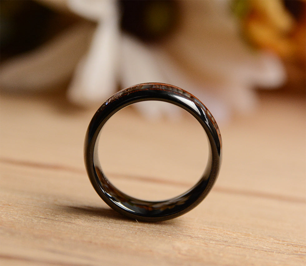 Wooden Rings 8mm Mens Tungsten Wedding Bands with Koa Wood Inlay Black Tungsten Wood Ring | Urban Designer 7