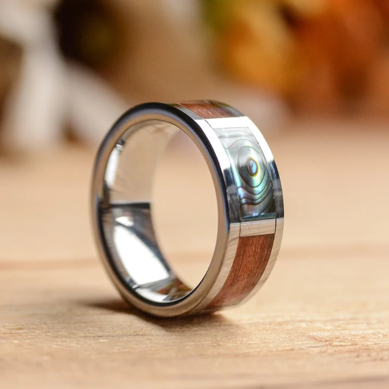 8mm Abalone Shell Koa Wood Inlay Tungsten Ring