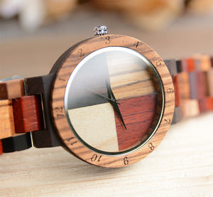 UXD Color Block Fashion Wooden Watch For Women