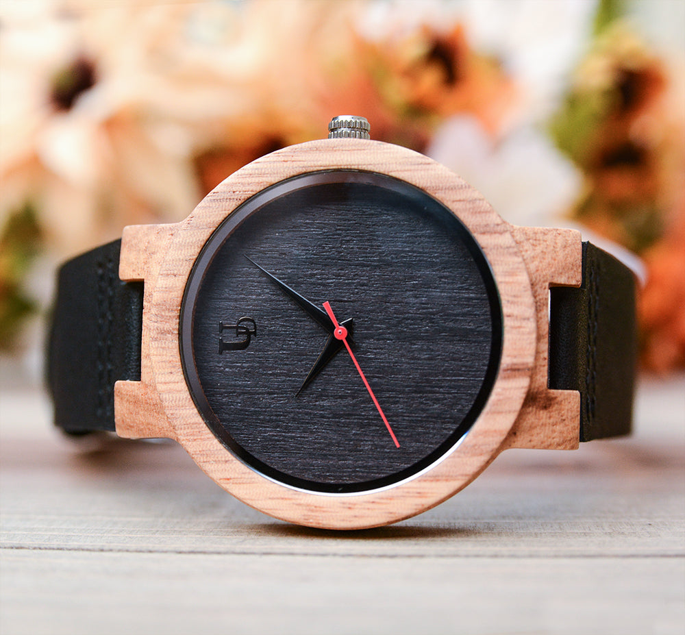 Minimalist Ebony Wood Watch Leather Band