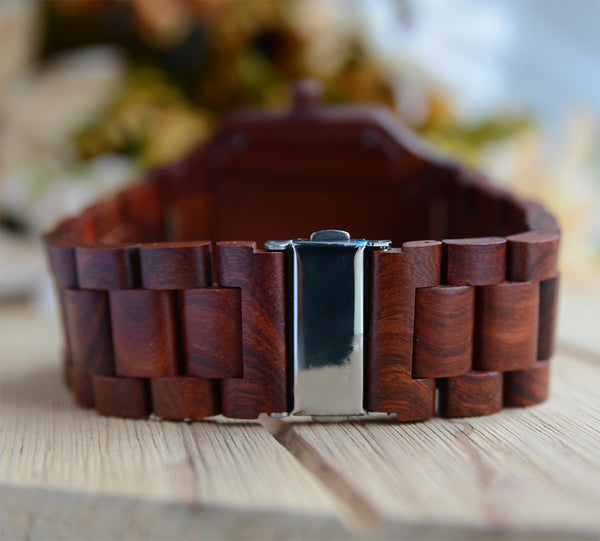 UD Handmade Mens Red Sandal Wooden Watch Square Wood Face