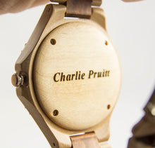 Personalized/Engraved Red/Beige Maple Wooden Watch with Date Display