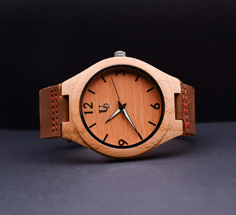 UXD Personalized Engraved Bamboo Watches Genuine Leather Band
