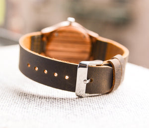UD Ladies Personalized/Engraved Exotic Zebra Wood Face Watch with Premium Leather Strap