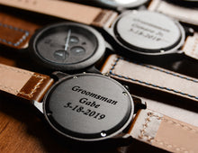 Personalized wooden watch with leather band from Urban Designer.