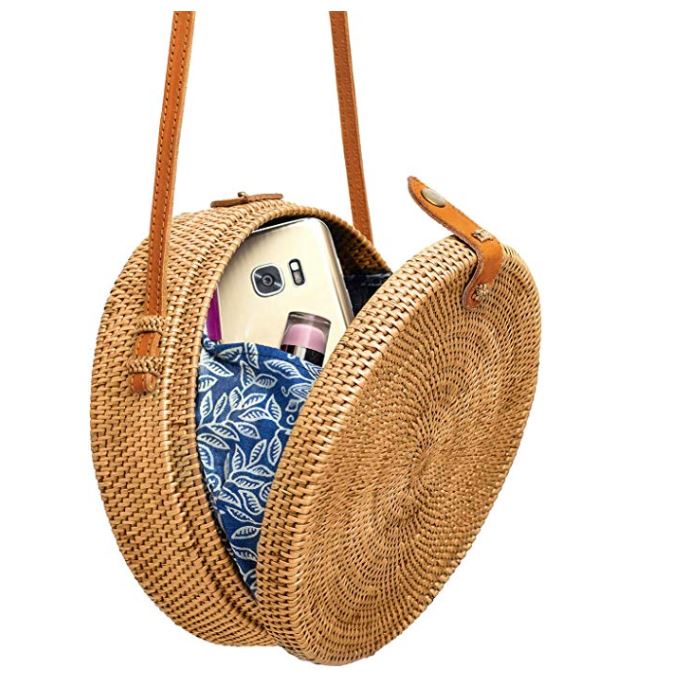 Bali Rattan Woven Tote Bag with Leather Strap For Woman｜Ganapati Crafts Co.