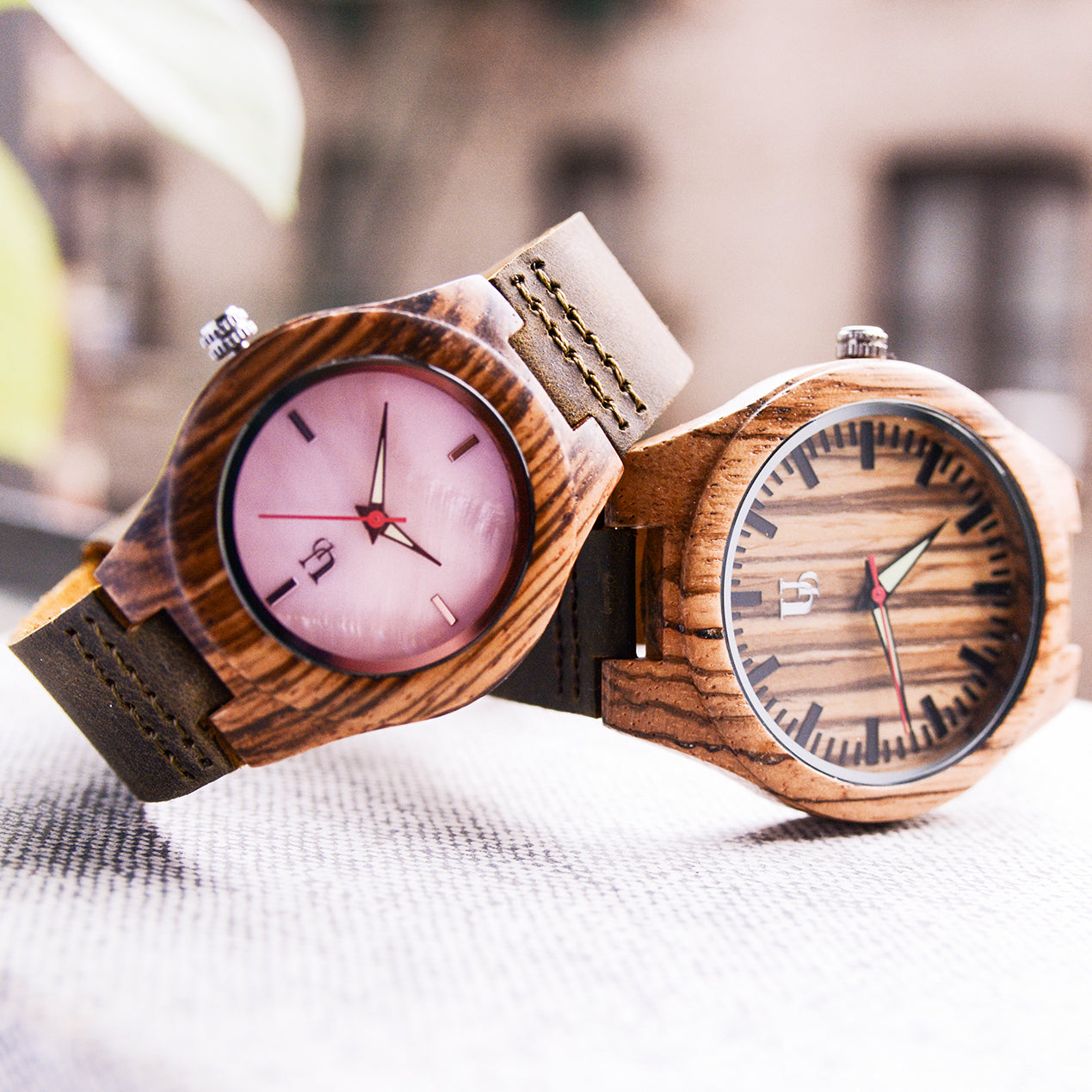 Match His Hers Zebra Wooden Watches Premium Leather Strap Couple Wooden Watches