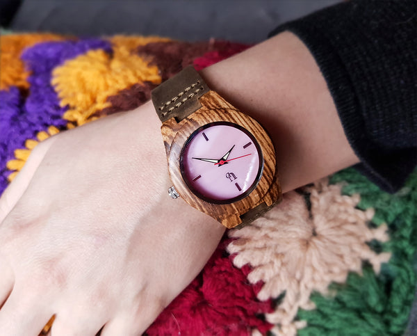 Match His and Hers Zebra Wooden Watches with Premium Leather Strap, Couple Wooden Watches