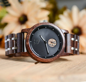 Luxury Minimalist Watch For Men With Wood & Stainless Steel Combined Watch Band