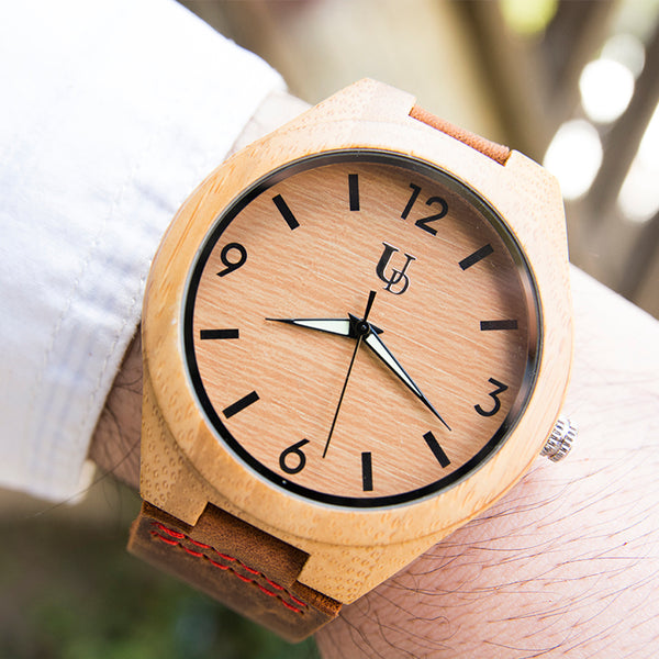 Bamboo wood watch with leather band from Urban Designer.