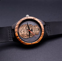 Mens Skeleton Watch, Round Wooden Watch With Skeleton Face, Wood Watch Men, Skeleton Watch Mens, Engraved Watch
