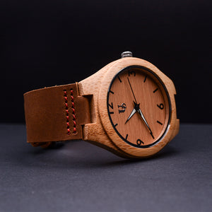 Wooden Watches: Personalized/Engraved Bamboo Wood Watches with Genuine Leather Band | Gifts for men