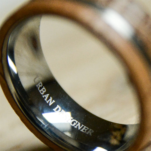 Crafted Perfection: Tungsten Carbide Wedding Ring with CASK Wood Inlay for Men