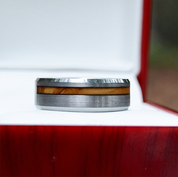 Elegance Defined: Tungsten Rings for Women with Olive Wood Inlay