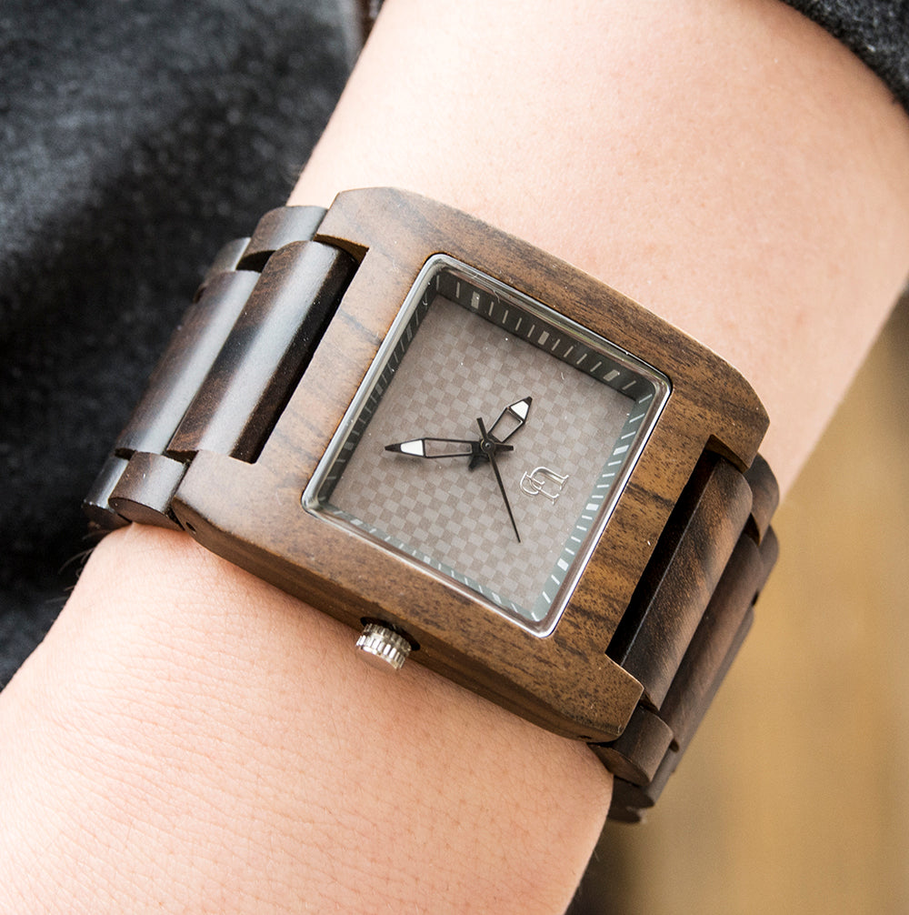 UXD Personalized/Engraved Minimalist Exotic Dark Square Wooden Watch for Men