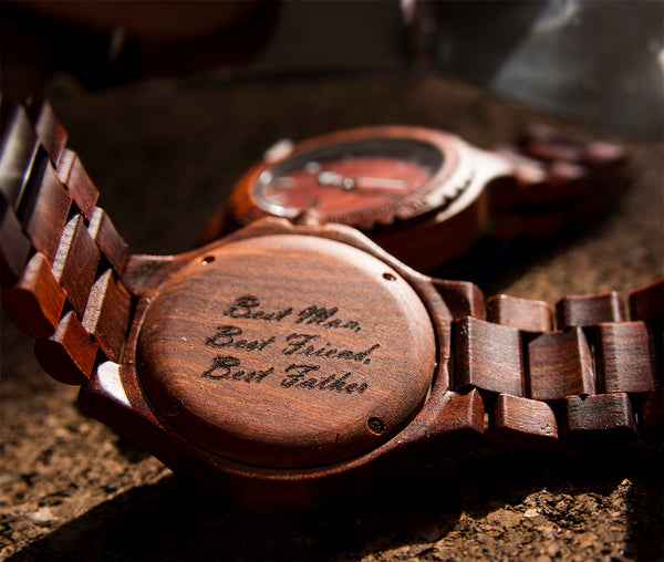 A groomsmen wooden watch used as a gift for dad from Urban Designer.