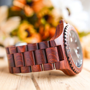 UXD Elegant Personalized/Engraved Red Round Sandal Wooden Watch