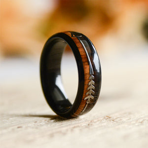 Wood Wedding Band For Women- 6mm Tungsten Rings with Wood Inlay and Sleek Silver Feathered Arrow | Urban Designer