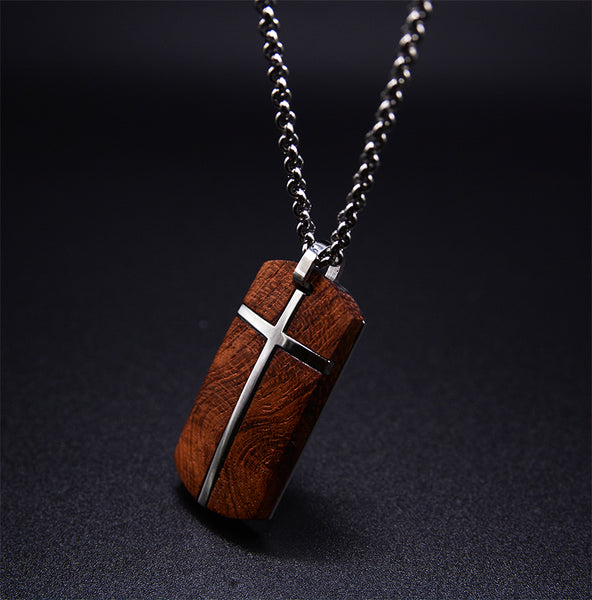 Rosewood Cross Necklace For Men- Mens Pendant Necklace-Wood Necklace Pendants for Men | Urban Designer 