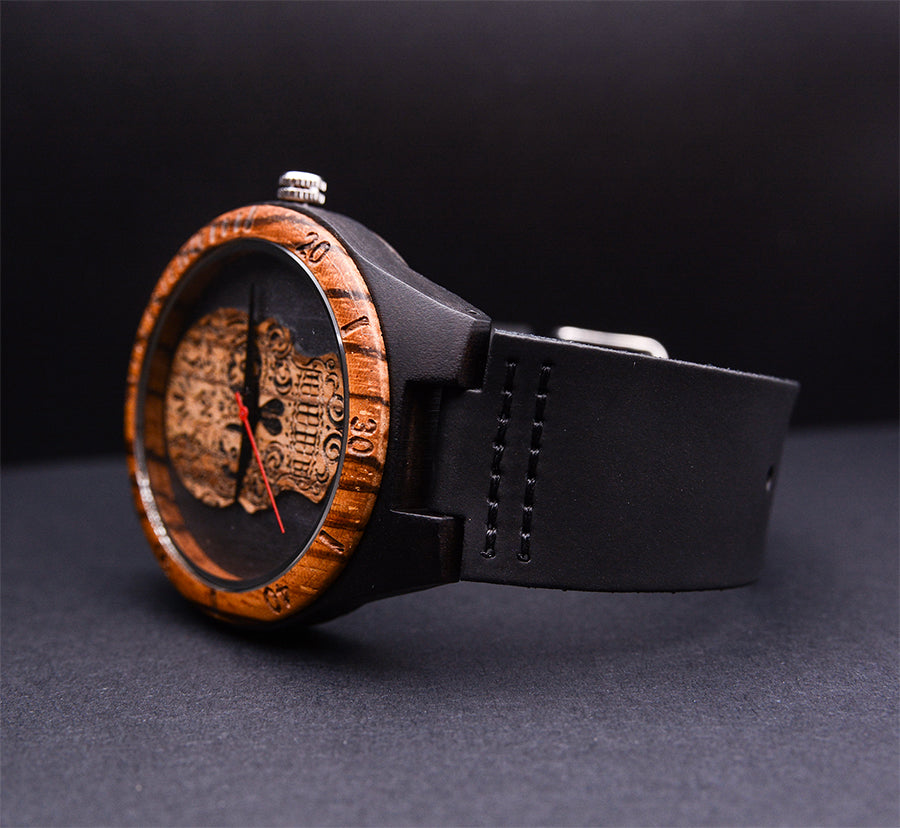 Men's Skeleton Wooden Watch with Premium Leather Band