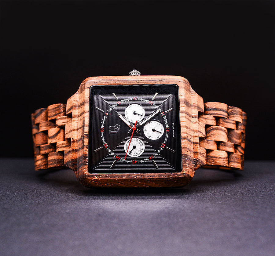 UD Personalized Chronograph Zebra Function Square Wood Watch