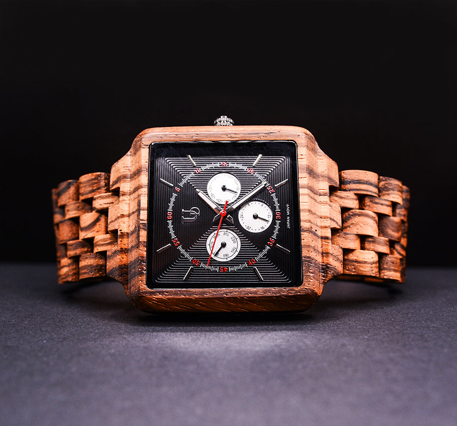 Chronograph Watches: Engraved Wooden Watches For Men With Square Face
