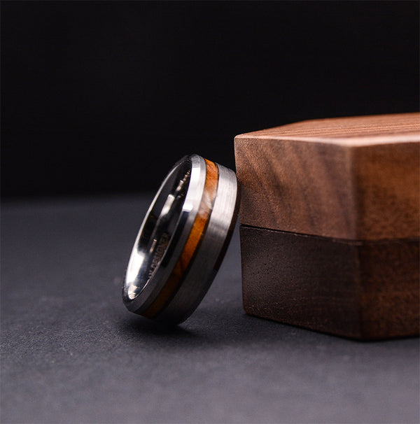 Mens Wedding band: 8 mm Tungsten Rings For Men with Olive Wood Inlay, Mens Wedding Rings, Wooden Rings