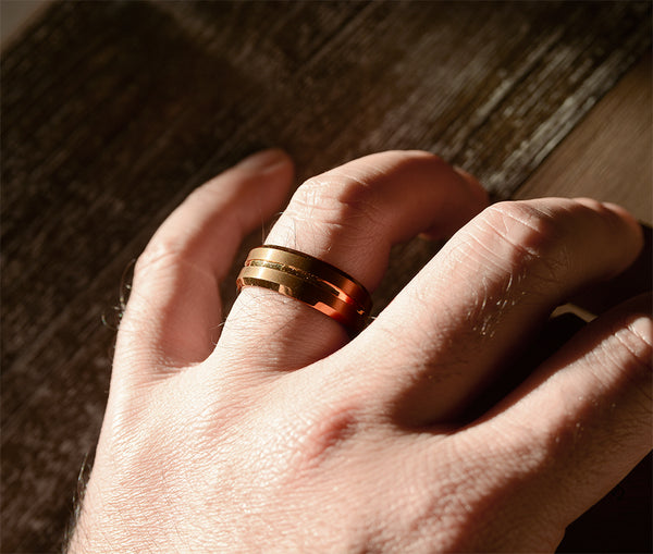 Mens Coffee & Rose Gold Tungsten Band 8mm