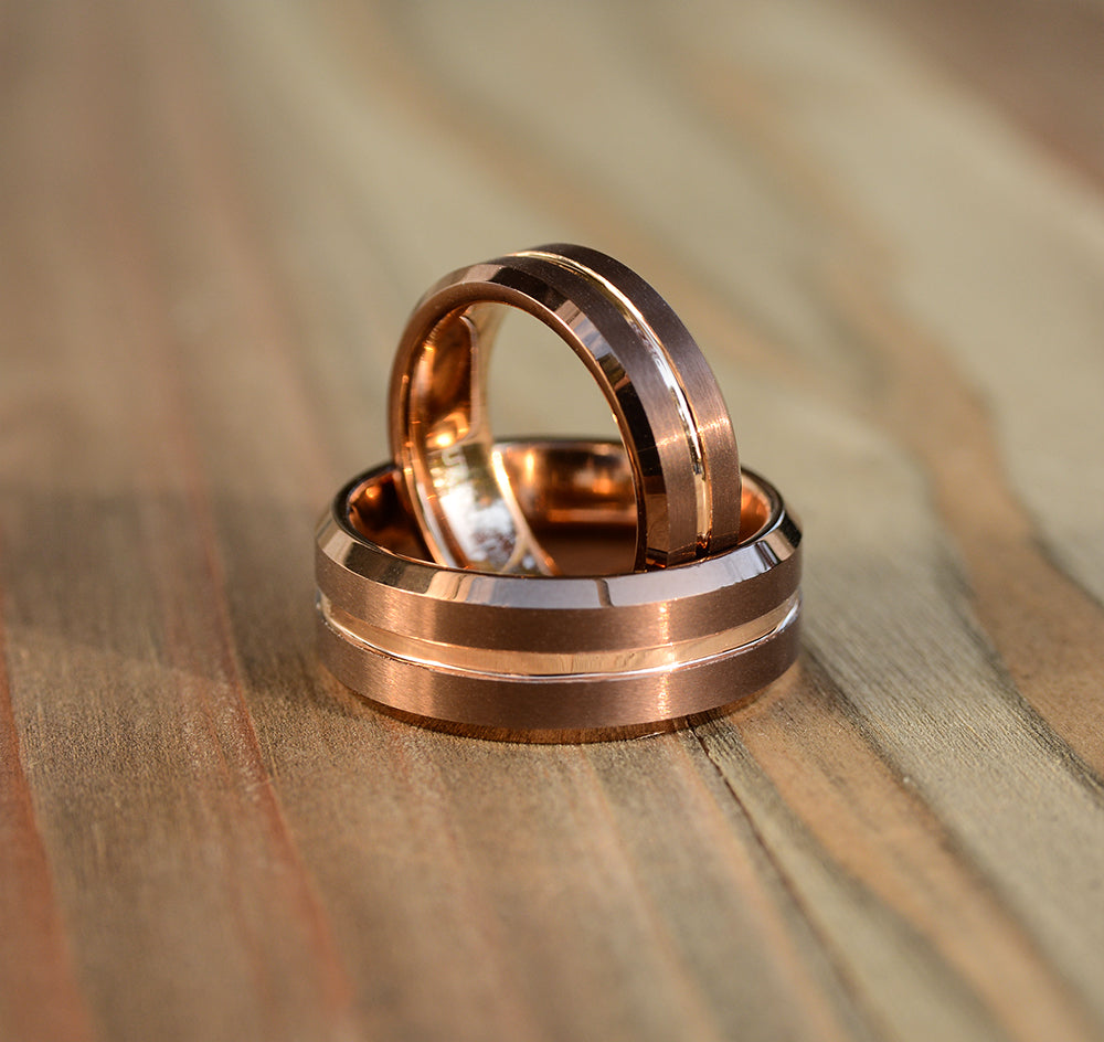thumbnail image 2 of His & Hers Tungsten Carbide Wedding Band Ring Set – IP Rose Gold – Sizes 5 To 15 – Unbranded 2 of 5