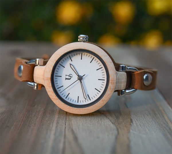 A Touch of Nature: Premium Leather Strap Women's Wooden Watches