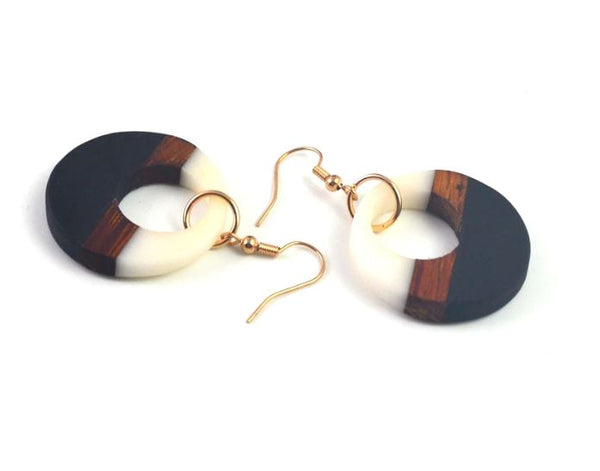 UD Women's Color-block Round Wooden Earrings