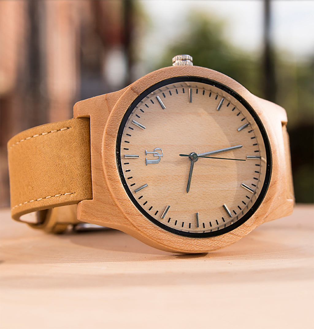 Elegant Personalized Engraved Zebra Wood Face Watch Genuine Leather Band