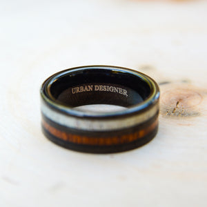 Wooden Rings - Antler and Wood Inlay Black  Tungsten Ring