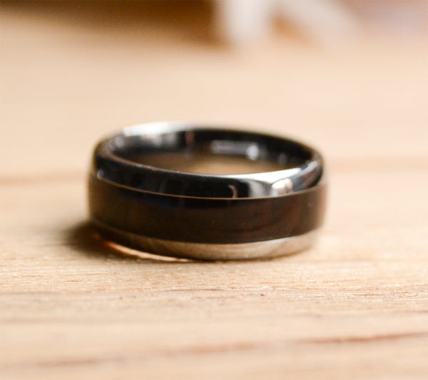 Harmony in Love: His and Hers Tungsten Wedding Band Set with Purple Heart Wood Inlay