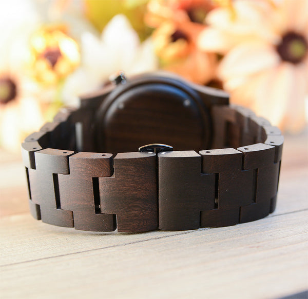 Personalized Gifts for Him: Engraved Dark Wooden Watch With Date Display